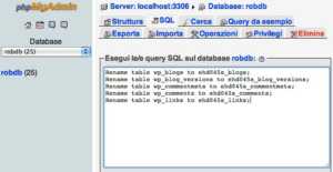 phpMyAdmin - Query MySQL per modifica prefisso tabelle del database