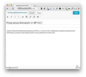 Editor senza distrazioni WordPress 4.0.1 con toolbar